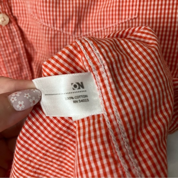 Old Navy Men's Orange/Red Gingham Button Down Shirt - Picture 4 of 4